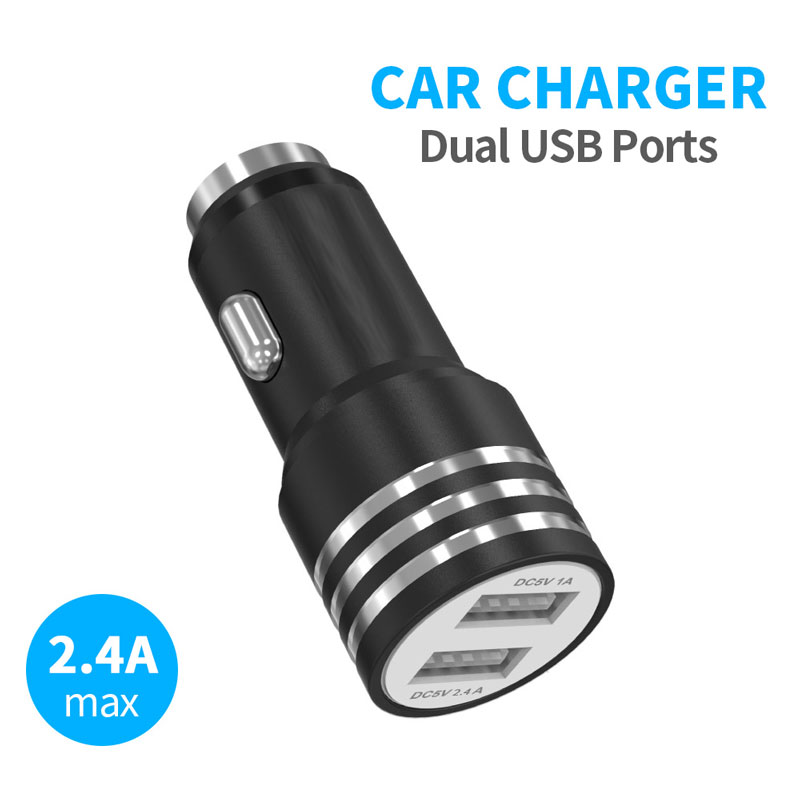 Dual USB car charger DC5V2.4A/1A ,Max. DC5V 2.4A output ,15W CE FCC ,Aluminum housing with hammer