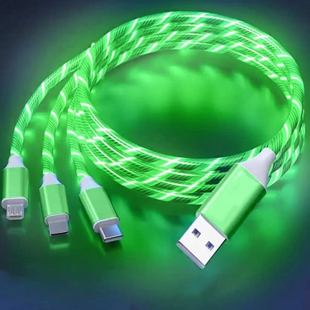 3 in 1 Charging Cable Light Up Fast Charger Multi Charging Cable LED Flowing Light Up Charger Cable Durable PVC Charging Cord for Most Cell Phones Colorful 1.2M